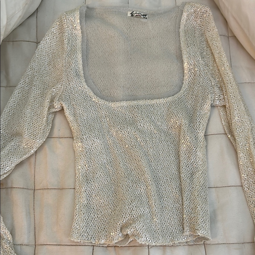 Free People XS Elegant Silver Sequin Top